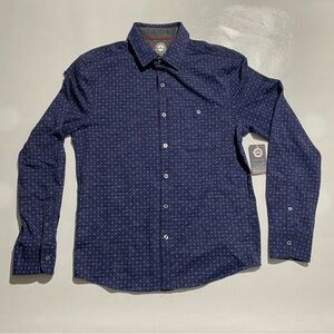 NEW Mens Size S Flag & Anthem Long Sleeve Button Front Shirt Cotton Spandex Navy